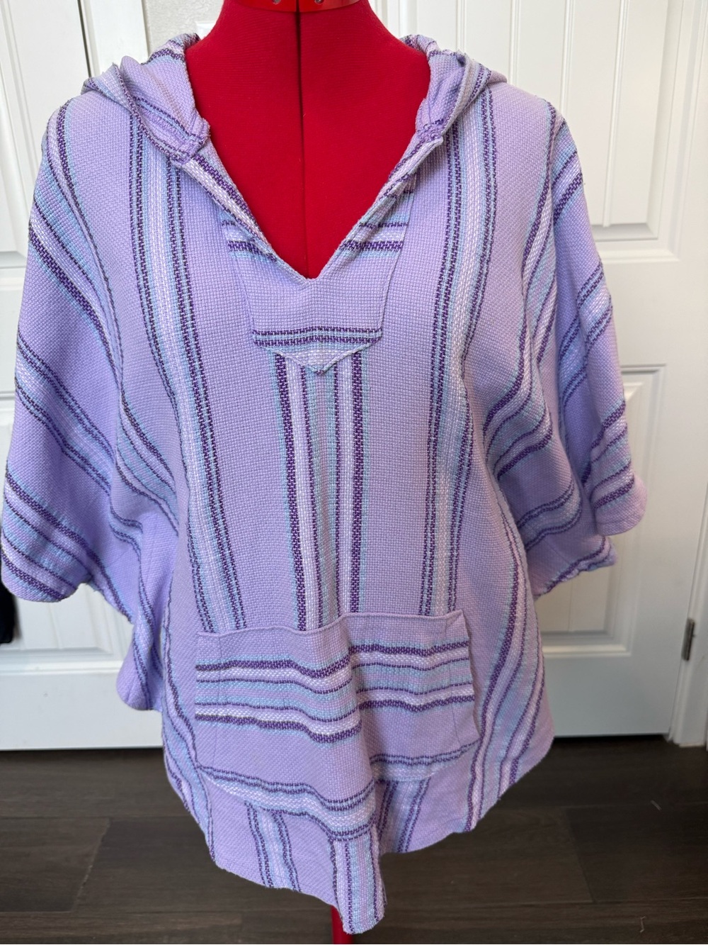 Original Senior Lopez Lavender Striped Hooded Pullover Kangaroo pocket Sz XL